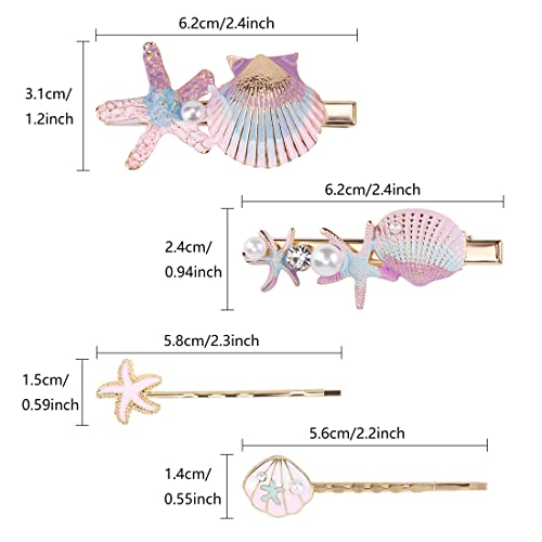 Beshiny 4 Pcs Starfish Seashell Hair Clips Pearl Barrettes Alloy Mermaid Hair Accessories For Women Girls Beach Wedding Supplies, Colorful #TOP1