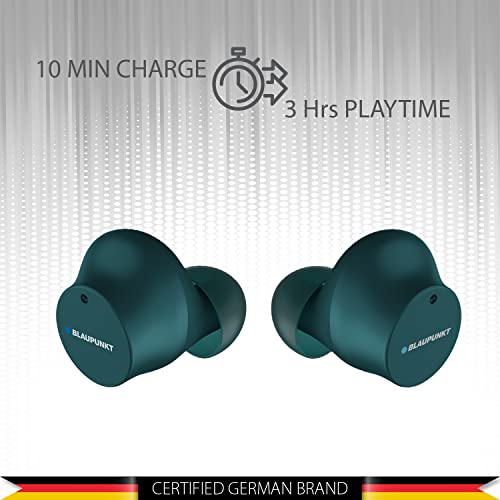 Image of Blaupunkt Germany's BTW25 Bass Pro Truly Wireless Bluetooth Earbuds with Premium Sound, Type C Fast Charging in Ear Headphones with Mic, Green