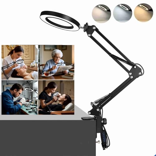 Lista de Lámparas con luz natural Top 10. 45 T-FOUR Lupa iluminada,10X Luz de Lupa con Brazo Pedestal,con 72 Luces LED,Lámpara de 10 Niveles de Brillo Ajustables,Tres Tipos de Fuentes de Luz Lámparas de Mesa.