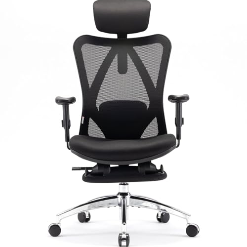SIHOO Bürostuhl Ergonomischer [TESTSIEGER] Büro-Liegestuhl mit Fußstütze, Computer-Schreibtischstuhl, verstellbaren Kopfstützen Stuhllehne und Armlehnen-Netzstuhl (Schwarz)