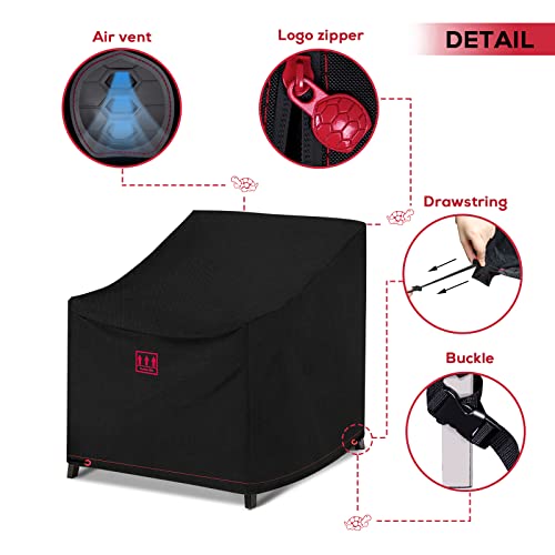 Turtle Life Patio Chair Cover, Durable Water Resistant Outdoor Indoor Armchair Single Sofa Cover With 1 Upgrade Air Vent And 1 Buckle, Black, 37" W X 40" D X 28" H #TOP4