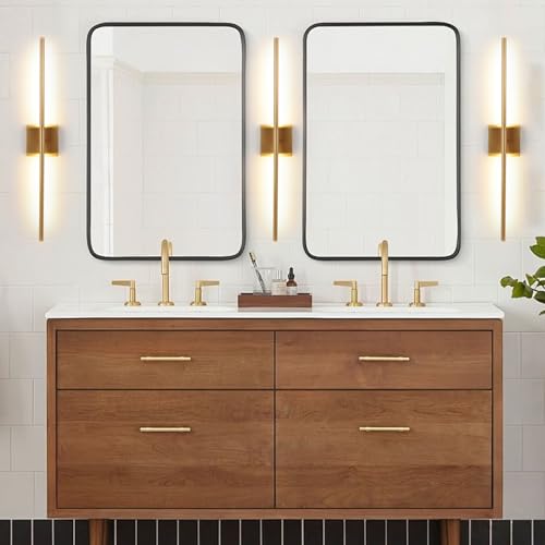 Image of Brushed Gold LED Wall Sconces Set of 2 with Warm White Light