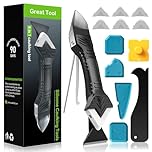 Caulking Tool 5 in 1 Silicone Caulking Grout Removal Sealant Finishing Tool with Grout Scraper, 6 Exchange Silicone Pads, Adhesive Residue Scraper Seam Repair Kit for Kitchen Bathroom White