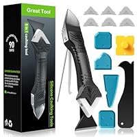 Caulking Tool 5 in 1 Silicone Caulking Grout Removal Sealant Finishing Tool with Grout Scraper, 6 Exchange Silicone Pads, Adhesive Residue Scraper Seam Repair Kit for Kitchen Bathroom White