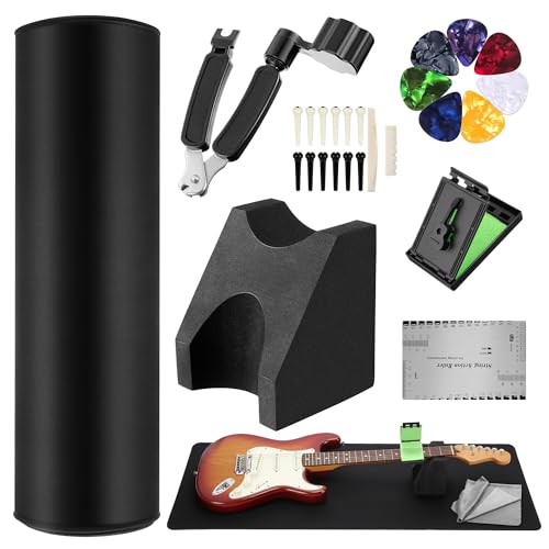 Guitar Maintenance Kit with Guitar Mat & Neck Rest, Luthier Tools with String Winder Action Gauge, Professional Workstation for Electric, Bass & Acoustic, Ideal Gift for Guitarists, DIY Repair & Care