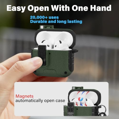 Image of HITZEE for AirPods 4 Case, Compatible with AirPods 4(2024) Generation Case, Magnetic Automatic Lock with Phone Stand, Compatible with MagSafe Cover, Green