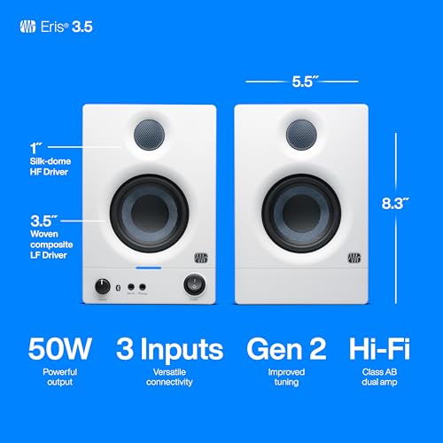 Image of PreSonus Eris 3.5-inch Media Reference Monitors with Bluetooth connectivity (White)