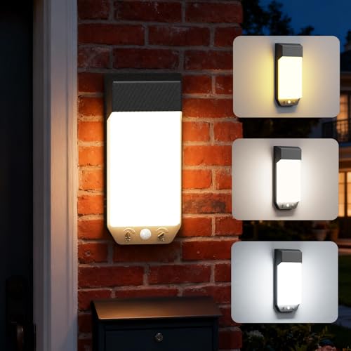 vighep Outdoor Wall Lights Motion Sensor, IP65 Waterproof Outside Light Mains Powered, 3000K/4500K/6500K LED Security Lamp for Garden Front Door Patio Garage Garden Fence-1Pack