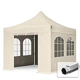 TOOLPORT Faltzelt Faltpavillon Professional 3x3 m mit 4 Seitenteilen - ALU Pavillon Partyzelt in Creme