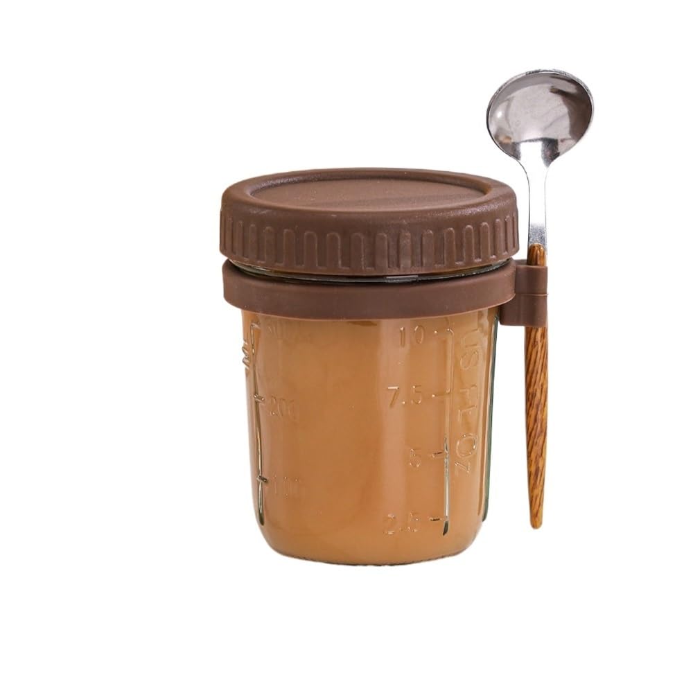 Hgniang 1pc/2pcs Glass Oatmeal Cup, Overnight Oats Container With Lid And Spoon, 16oz Cereal, Milk & Fruit Salad Storage Jar