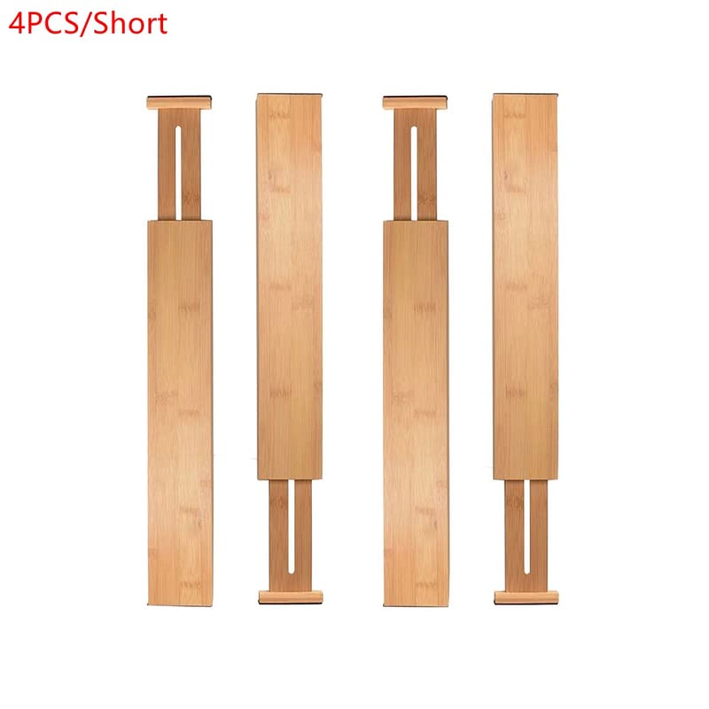 VIGAN Lot de 2/4 séparateurs de tiroir réglables en bambou pour chambre à coucher, cuisine, tiroir de rangement, séparateurs de tiroir extensibles pour placard, armoire (4 pièces/court)