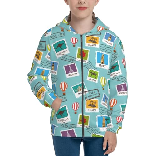 World Travel1 Kid Hoodies Boys Zip Up Sweatshirts Girls Pullover with Pocket3