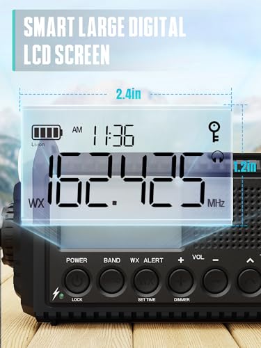 Rádio meteorológico de emergência AUTO NOAA, rádio de emergência com manivela solar de 18500 mWh, rá