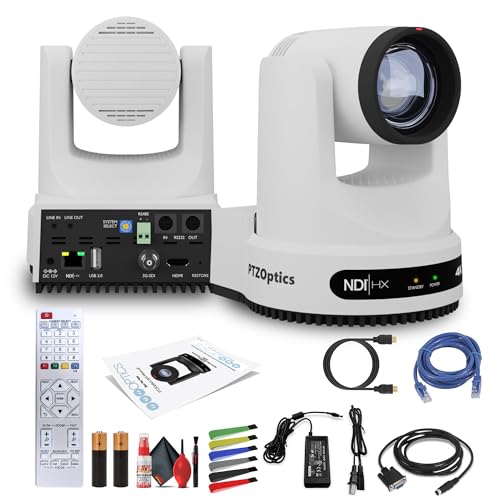 PTZOptics Move 4K SDI/HDMI/USB/IP PTZ Camera with 20x Optical Zoom (White) (PT20X-4K-WH-G3) + Lens Cleaning Kit + HDMI Cable + Ethernet Cable + Color Wire Ties