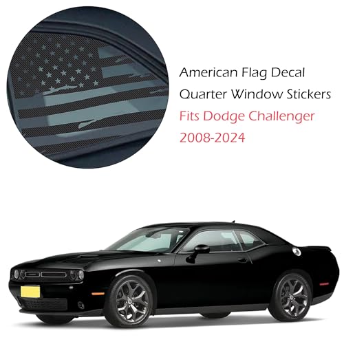 Image of American Flag Decal Car Rear Side Window Sticker Carbon Fiber Rear Quarter Window DIY Sticker Left Right Side Window Cling Car Exterior Decoration Accessories, for Dodge Challenger 2008-2024