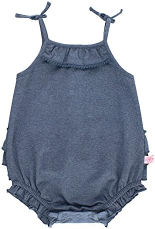 RuffleButts® Baby/Toddler Girls Faux Denim Pom Pom Bubble Romper - 3-6m