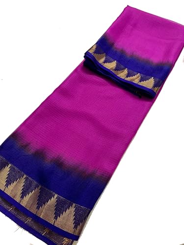 Image of Women's Bhagalpuri Pure Kota Doria Silk Net Saree With Temple Zari Border and Running Blouse Piece
