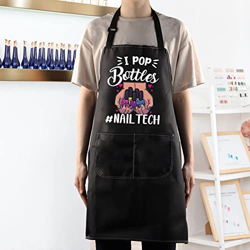 WZMPA Nail Tech Aprons With Pocket Nail Artist Gifts I Pop Bottles Nail Technician Apron For Nail Salons Nails Stylist, Nail Tech Black, Medium - Image 3