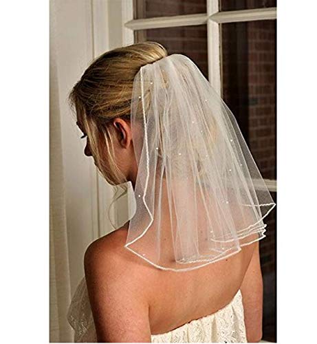 RULTA Women's Short 45cm Wedding Veils with Comb Lace Appliques Beads Bridal Veil(More) (white)