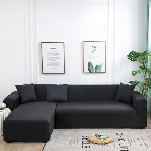 Sofabezug 2/1/3/4 Sitzer, Sofa überzug L U Form Ecksofa Stretch Sofa/Couch überzug, Universal Couchbezug, Sofa Cover Sofa überwurf Sofaschoner (L Form Ecksofa Erfordert Zwei),Schwarz,3 Seater