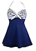 Cocoship White & Navy Blue Striped Plus Size Vintage Sailor Pin Up Swimsuit One Piece Skirtini Cover Up Beachwear XXXXL(FBA)