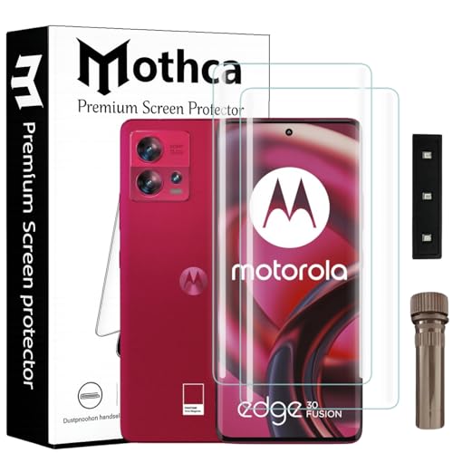 Image of Mothca Curved UV Tempered Glass Screen Protector for Moto Edge 30 Fusion | Transparent | Pack of 2 | Borderless Full Screen Coverage with UV Installation Kit