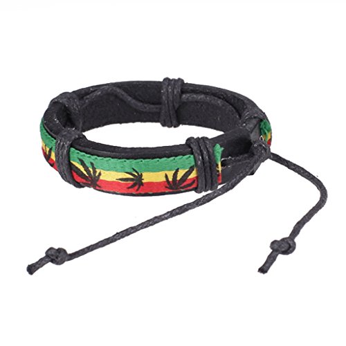 MISETA Rock Punk Maple Leaves Leather Bracelet Wristband Bangle Biker Surfer Xmas