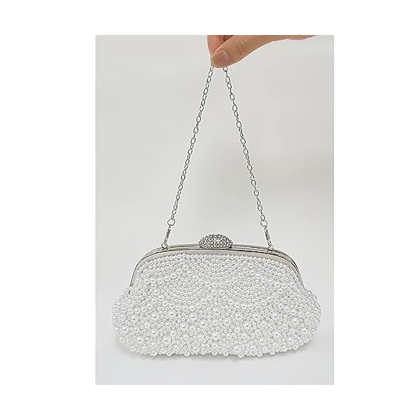 Aovtero Pearl Clutch Bride Bag Purse Women Wedding Prom Evening Bags Formal Full Beaded Handbag with Chain - Image 6