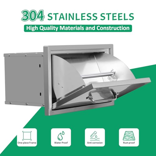 Image of Outdoor Kitchen Drawers 16 inch W x 10 inch H x 10 inch D Stainless Steel Paper Towel Drawers with Ergonomic Handle for BBQ Island, Patio Grill Station & Outdoor Kitchen Cabinets