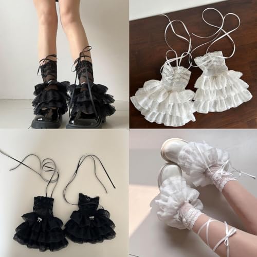 Womens Tiered Ruffle Lace Leg Warmer Sweet Over The Calf Socks Princess Sheer Summers Thin4