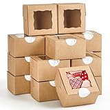 ZORRITA 24pcs Small Cookie Boxes with Window, 4x4x2.5 Inch White Bakery Boxes with Stickers Dessert Treat Containers for Pastry Mini Cake Strawberry Donut Individual Cupcake