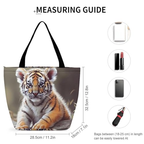 Cute Tiger Tote Bag for Women,Shoulder Bag with Inner Pocket,Large Capacity Cloth Bags for Work ShoppingTravel Beach Gym2