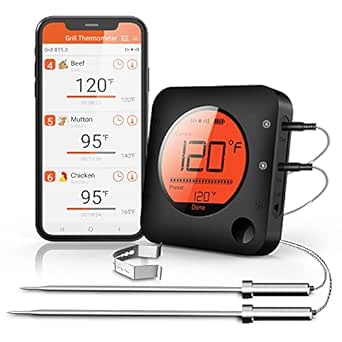 BFOUR Wireless Bluetooth Meat Thermometer with Dual Probes and LCD Display