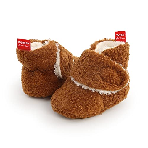 COSANKIM Baby Booties Newborn Boys Girls Fleece Boots Non Slip Grippers Stay On Slipper Socks Infant First Walker Winter Warm Crib Shoes3