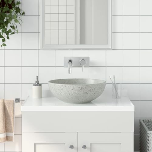 Vetnasa Lavabo sobre encimera Redondo cerámica Gris Φ41x14 cm Bricolaje, Fontanería, Piezas para fontanería, Lavabos y fregaderos, Lavabos Gris 9,2 KG