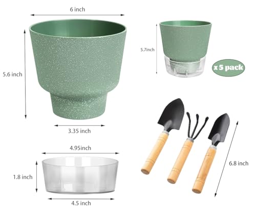 HYNZ Plant Pots - 6" Orchid Pot, 5 Pack Orchid Pots with Holes - Self Watering Pots for Indoor Plants - Plant Pots with Drainage Hole and Tray Saucer (Frosted Gray) by HYNZ - Image 2