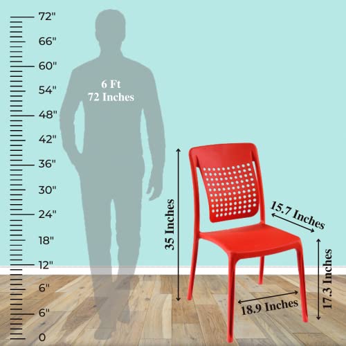 Image of ITALICA Spine Care Plastic Chair for Home, Office, Living Room /Matte Finish Plastic Outdoor Chair /Patio Chairs for Balcony | Suitable for Indoor & Outdoor (2109, Red, Set of 1 Chair)