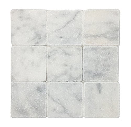 Vogue Tile White Carrara Marble 4” x 4” Tumbled Tile (Box of 5 Sq. ft.)
