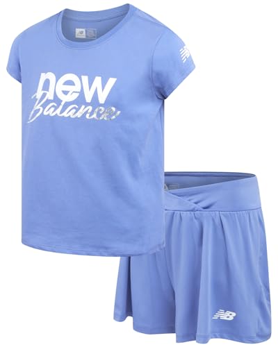 Image of New Balance Girls Athletic Skort Set - 2 Piece Active Short Sleeve Girls Shirts & Tennis Scooter Skirt Clothing Set