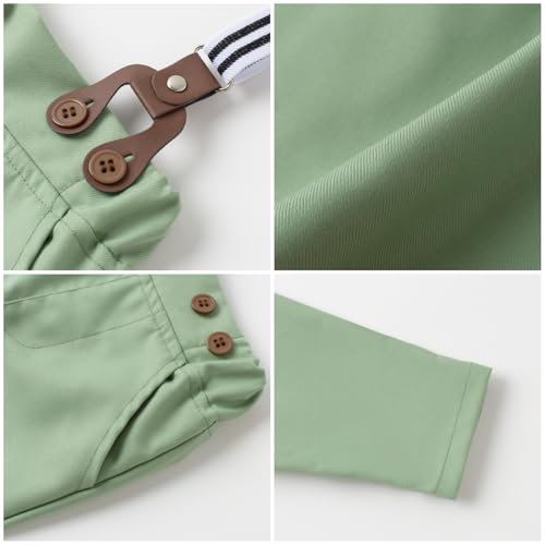 Image of SALNIER Baby Boy Suit Set Infant Formal Outfit Tuxedo | Soft Cotton Shirt Suspenders Pants Bow Tie Beret Hat 5pcs Set, For Wedding Baptism Birthday Party