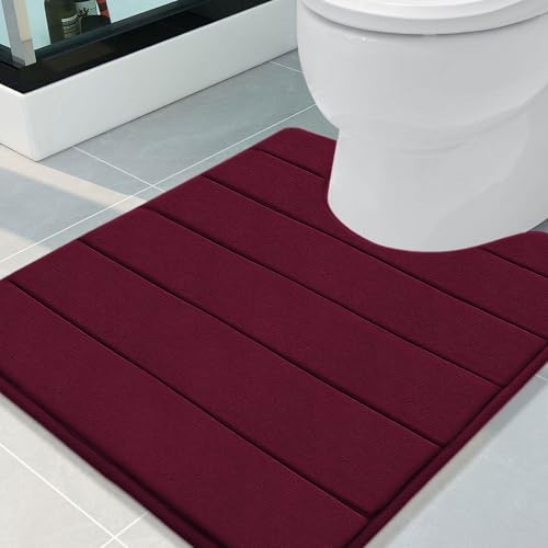 Image of Buganda Memory Foam Contour Toilet Bath Rug, U-Shaped Non Slip Absorbent Thick Soft Washable Bathroom Rugs, Floor Carpet Bath Mat for Bathroom Sink Toilet (20 inch x 24 inch, Wine Red)