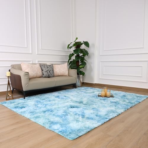Tapis sans déperdition bleu turquoise antidérapant et pelucheux