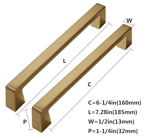 khtumeware 10 Pack Gold Cabinet Pulls Brushed Brass Cabinet Pulls - Gold Drawer Handles Modern Dresser Drawer Hardware Zinc Alloy Pulls for Kitchen 6-5/16 Inch(160MM) Hole Centers by khtumeware - Image 3