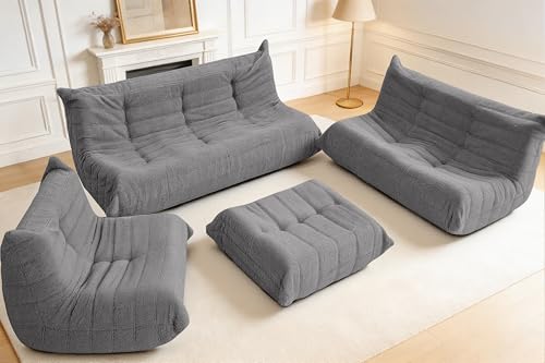 Image of Bean Bag Pouf Ottoman, Foot Stool, Foot Rest with Memory Foam Filled, Rectangle Ottoman for Living Room, Bedroom, Office (Grey Teddy)