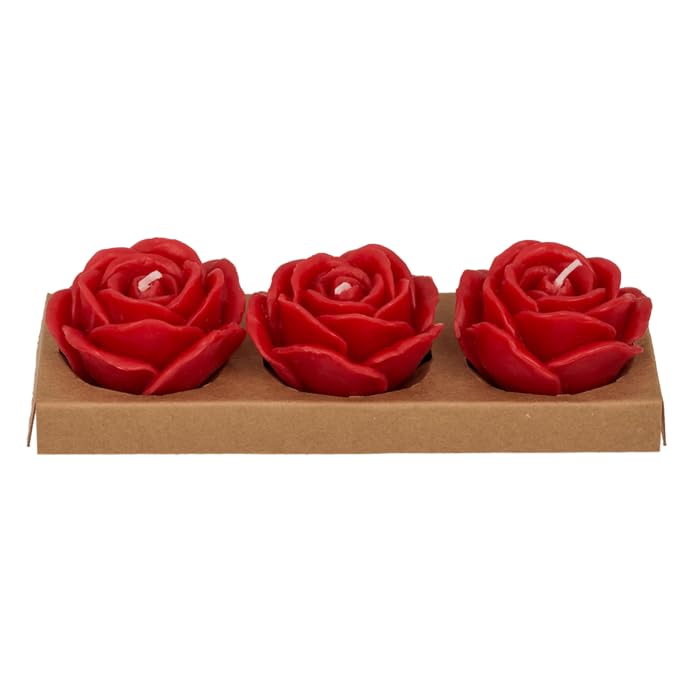 Set di 3 Candele a Forma di Rosa Rossa - Decorative Rose Rosse in Scatola Regalo