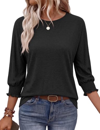 Totatuit Womens 3/4 Sleeve Tops Soft Lightweight Casual Work Tees Black XL