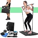Foldable Push up Board, ABS Pushup board with Portable 15 in 1 for Men & Women, Pilates Bar Kit with Latex Resistance Bands, Home Exercise Equipment