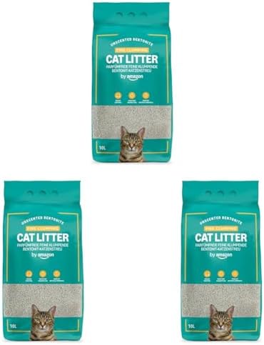 by Amazon Arenero Aglomerante Fino sin Perfume para Gatos, 10L (Paquete de 3)