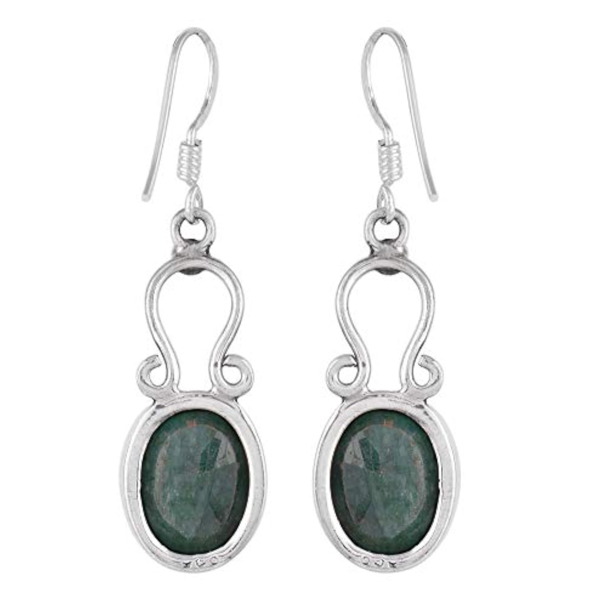 Women's Handmade 92.5 Sterling Silver Floral Oval Malachite Drop Earrings