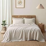ATLINIA 100% Pure Flax Linen Bedding Set - Stone Washed French Linen Fabric Deep Pocket Fitted Sheet Farmhouse Flat Sheet 2 Pillowcases (Natural, King)